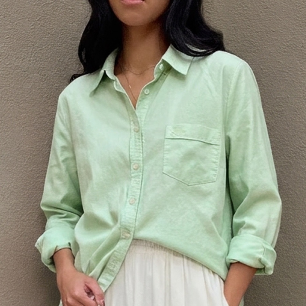 TOMMY HILFIGER 100% Cotton Relaxed Fit Button Down Classic Shirt Light Green S-L